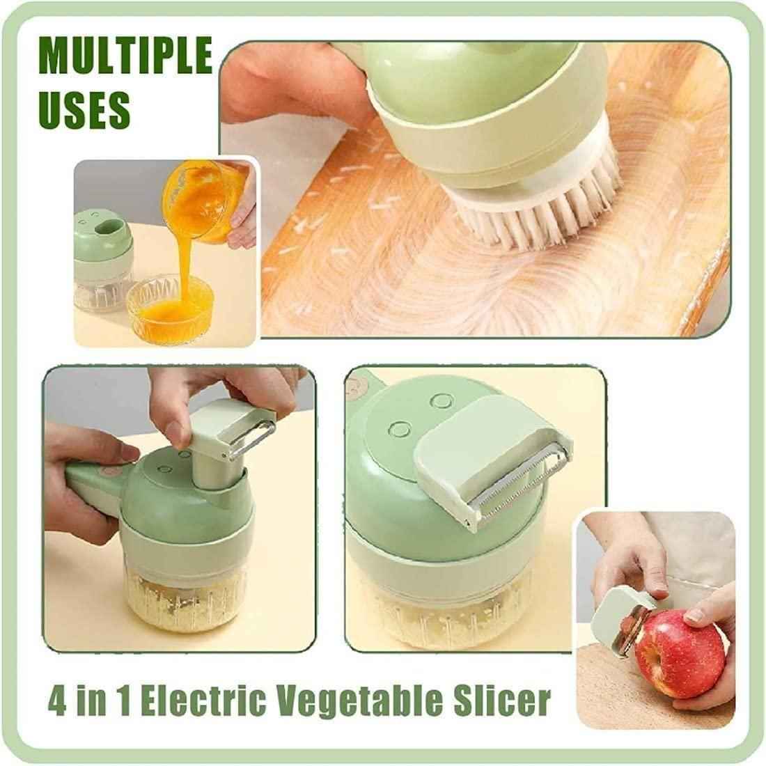 4 in 1 Portable Electric Vegetable Cutter Set – Chop, Slice & Grind in Seconds!