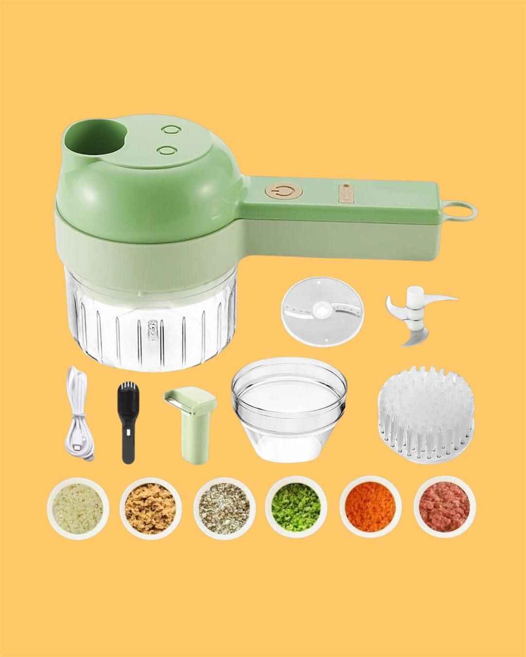 4 in 1 Portable Electric Vegetable Cutter Set – Chop, Slice & Grind in Seconds!