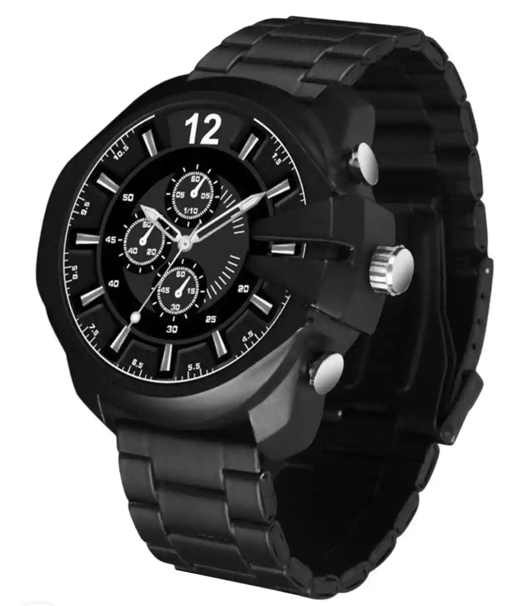 Premium Black Chronograph Analog Watch for Men | Stylish Metal Strap | Oversized Dial - For Men