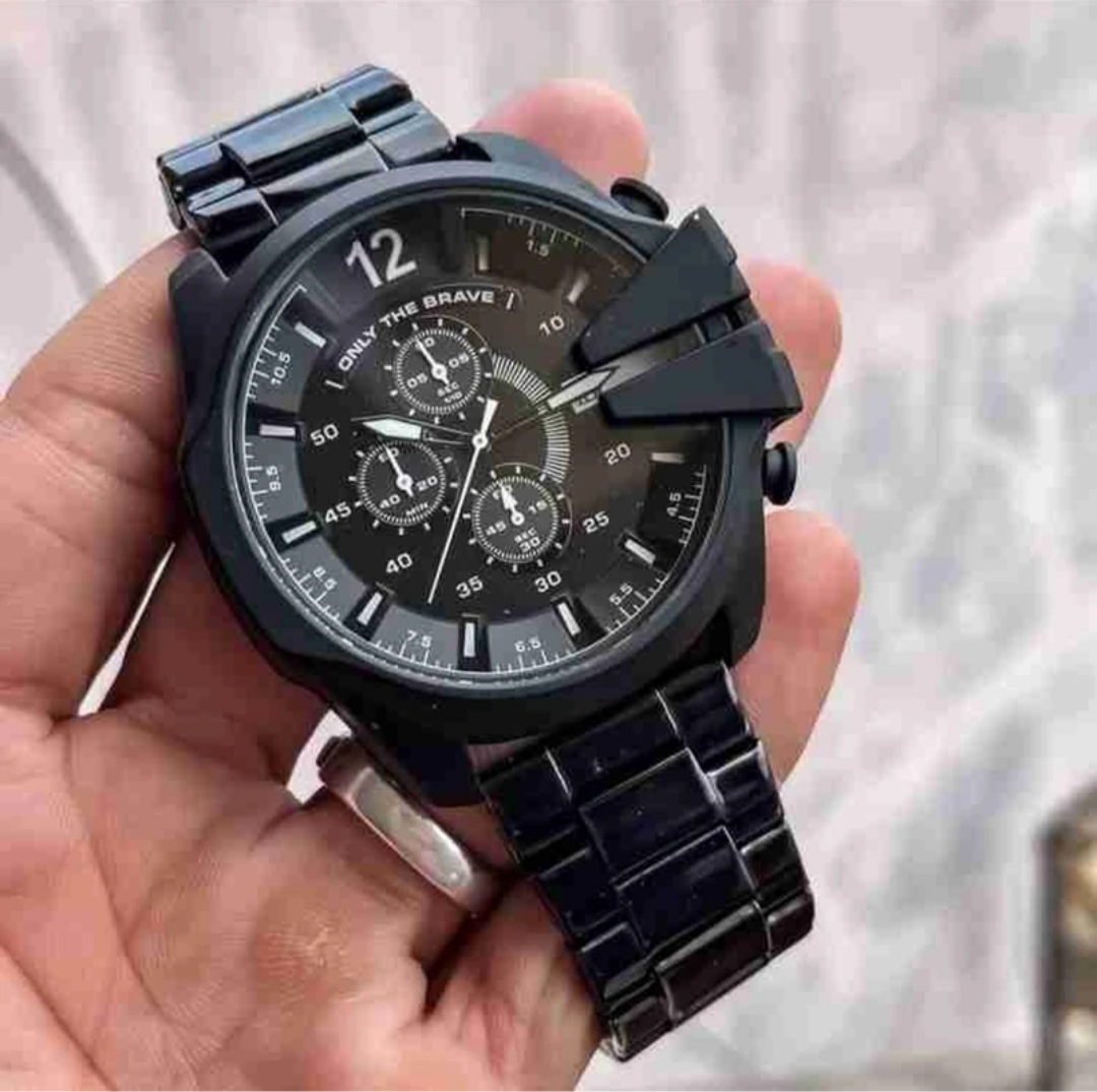 Premium Black Chronograph Analog Watch for Men | Stylish Metal Strap | Oversized Dial - For Men